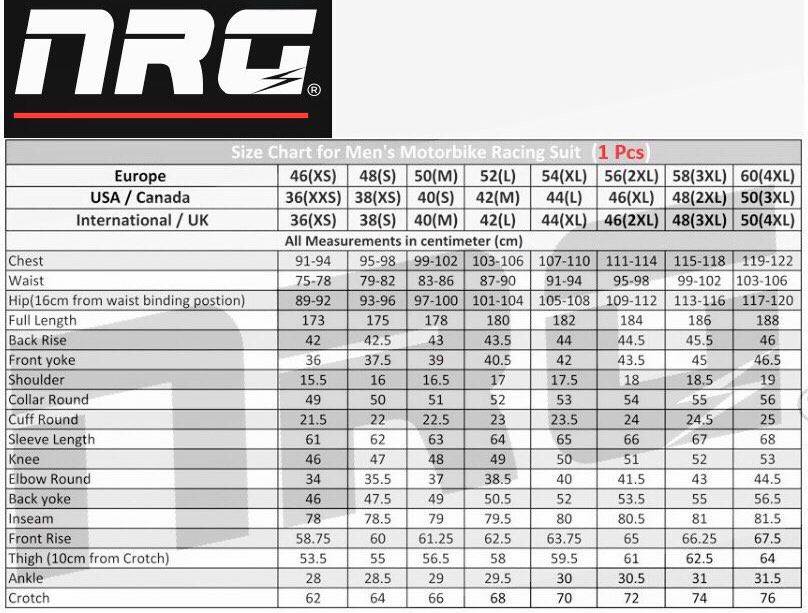 NRG Size Chart